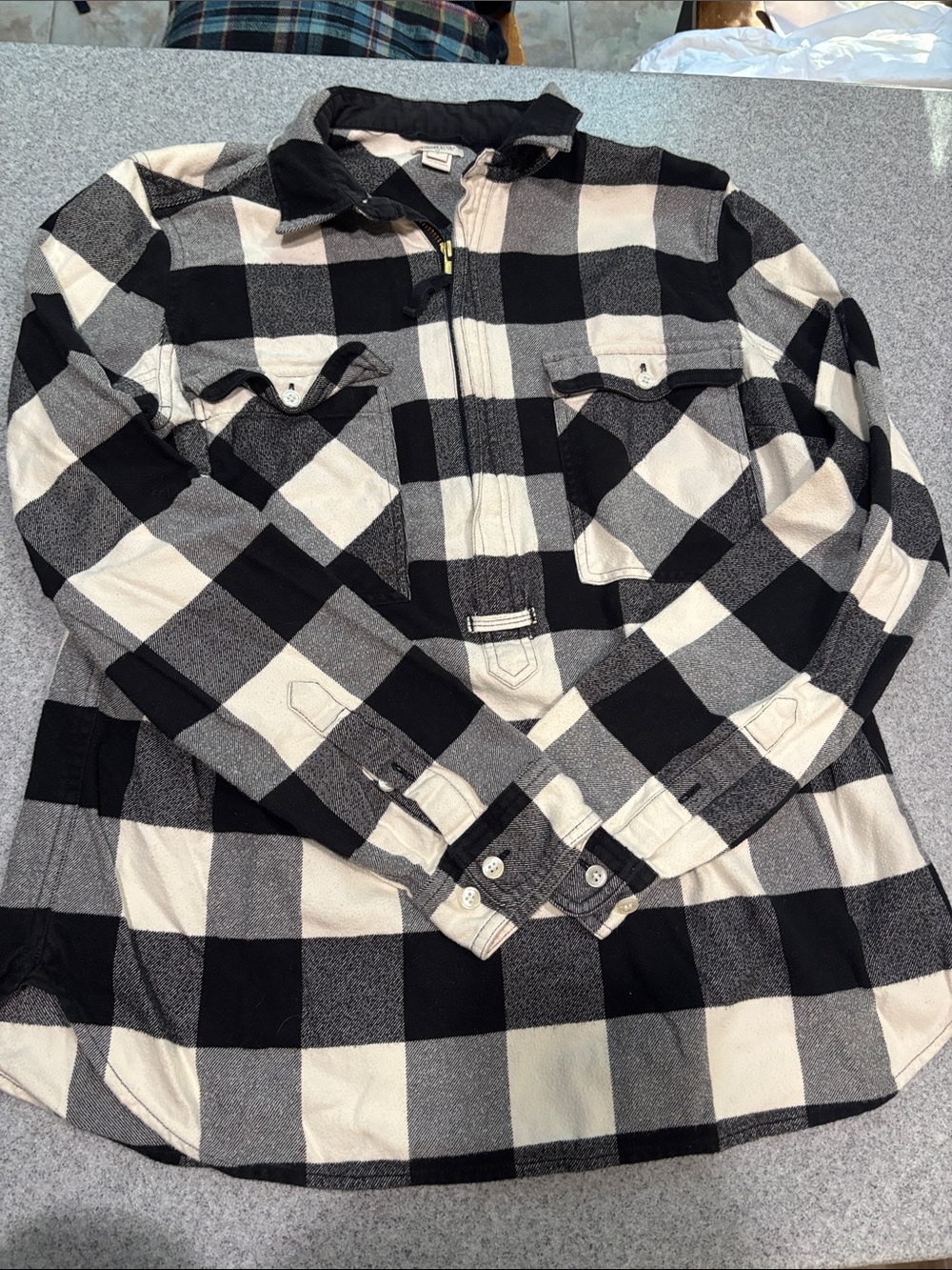 J. Crew Black & White Buffalo Plaid Quarter-Zip